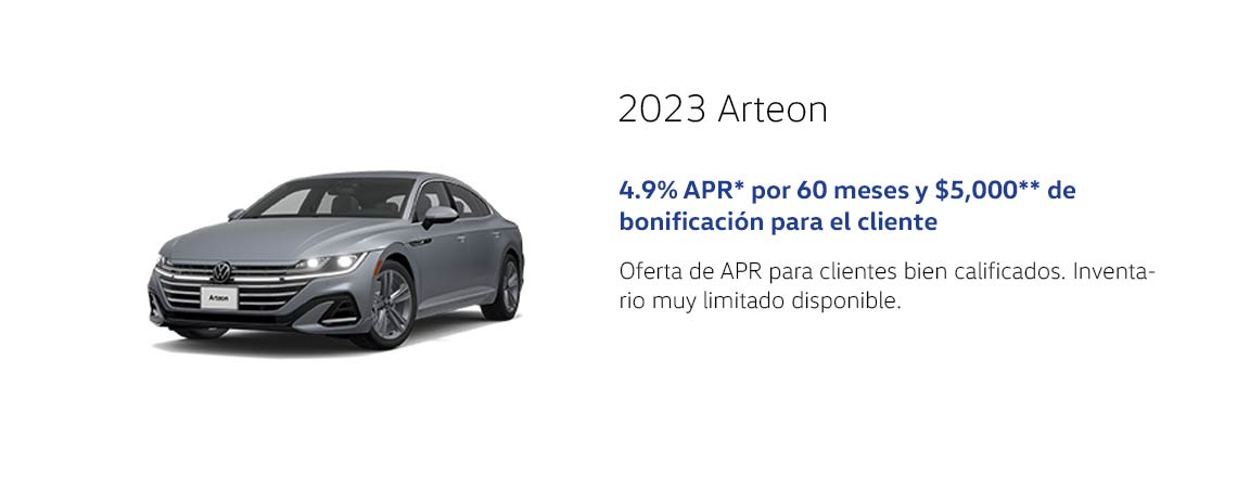 2023 Arteon 4.9% TAE por 60 meses y Bono de Cliente de $5,000*