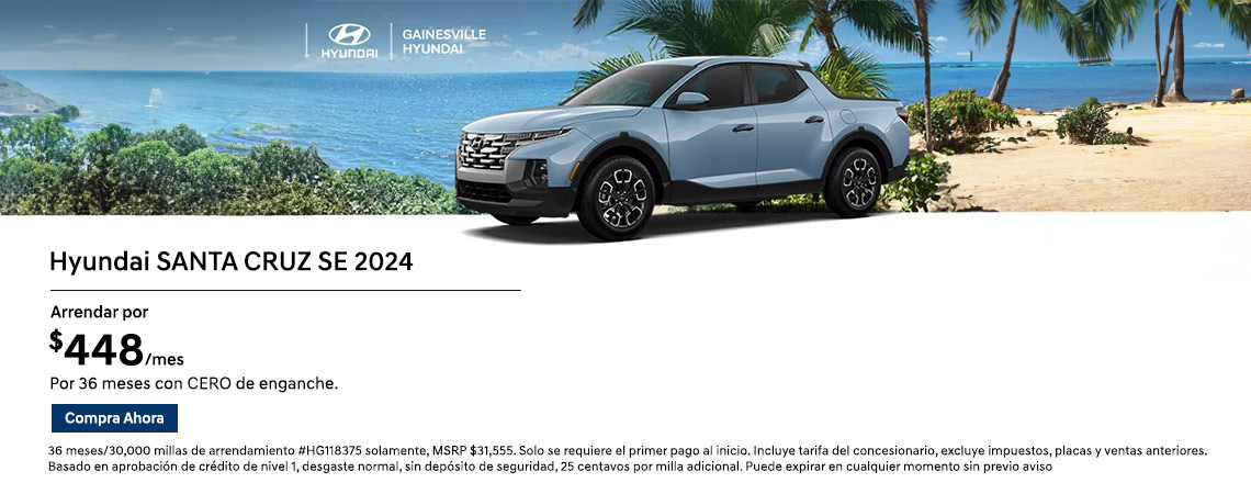 2024 Hyundai Santa Cruz SE Arrendamiento por $448/mes