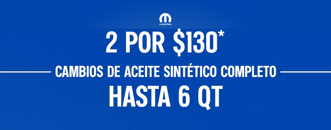 2 por $130* en cambios de aceite totalmente sintético – hasta 6 cuartos