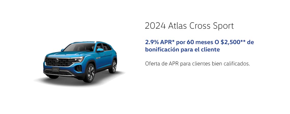 Atlas Cross Sport 2024: 2.9% APR* por 60 meses O Bonificación de $2,500** para el cliente