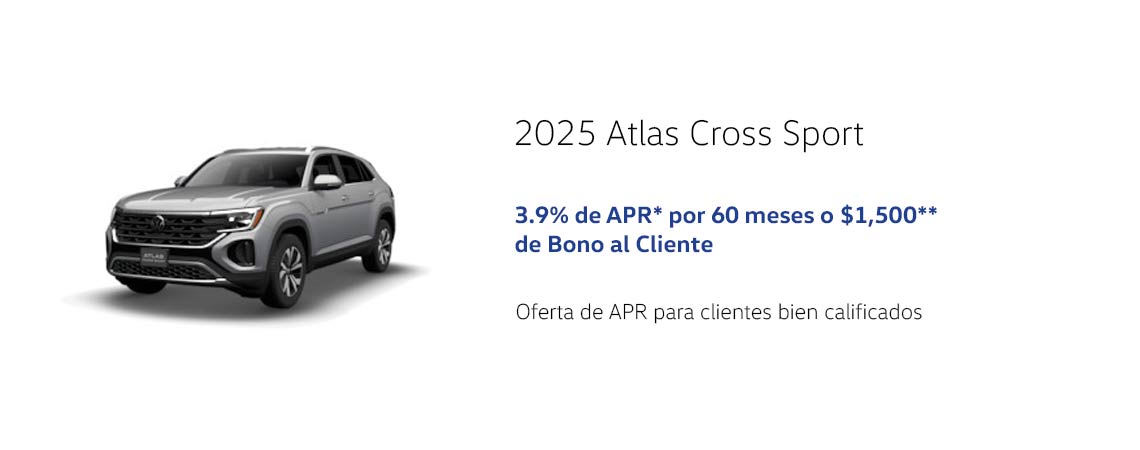 Atlas Cross Sport 2025: 3.9% APR* por 60 meses o Bono para el Cliente de $1,500**