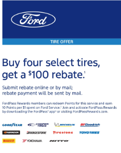Buy four select tires and get a $100 rebate
