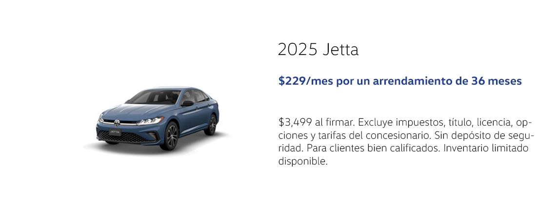 Jetta 2025: $229/mes por un arrendamiento de 36 meses