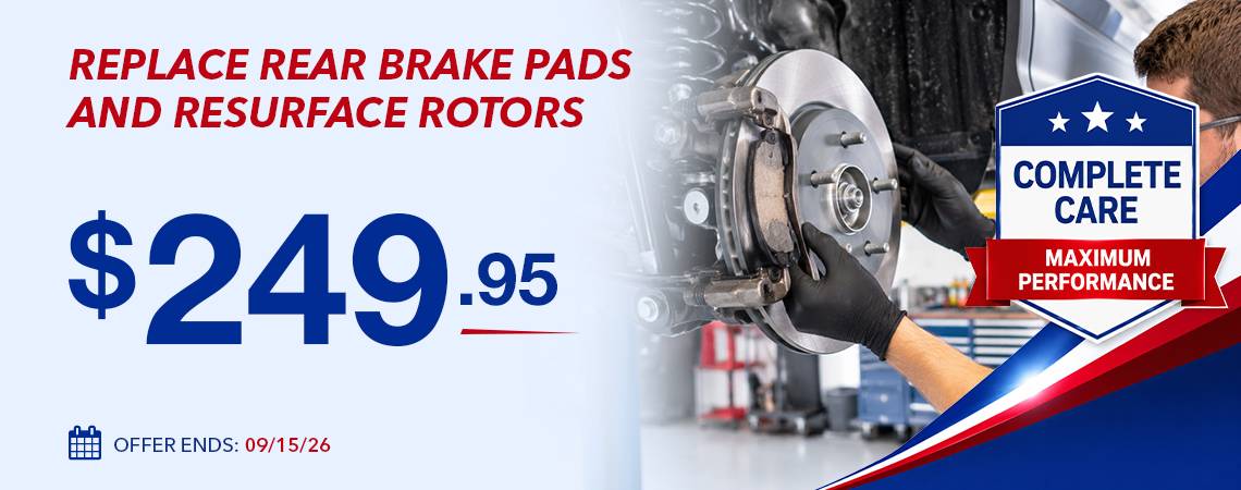 REPLACE REAR BRAKE PADS AND RESURFACE ROTORS -$249.95