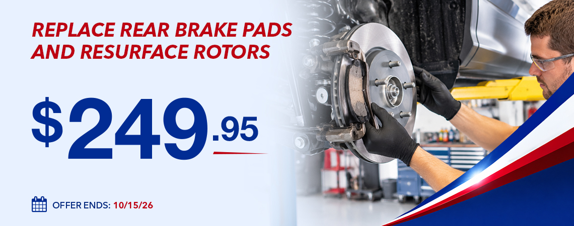 REPLACE REAR BRAKE PADS AND RESURFACE ROTORS -$249.95