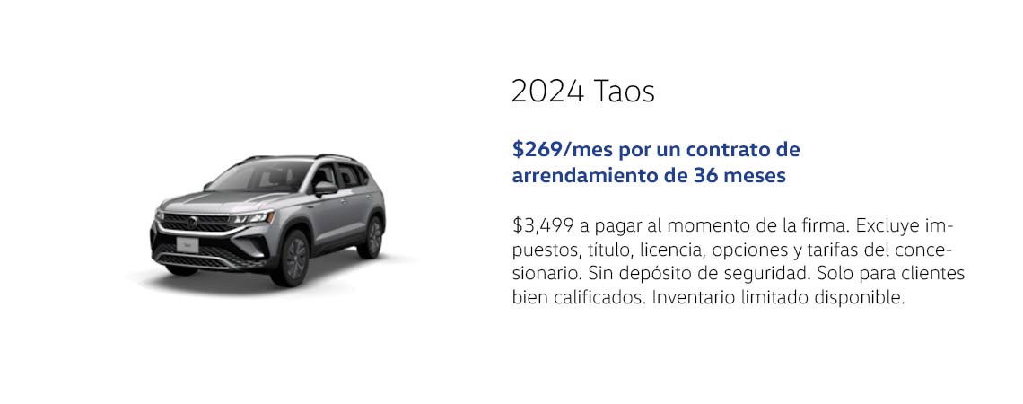 Taos 2024 $269/mes por 36 meses de arrendamiento