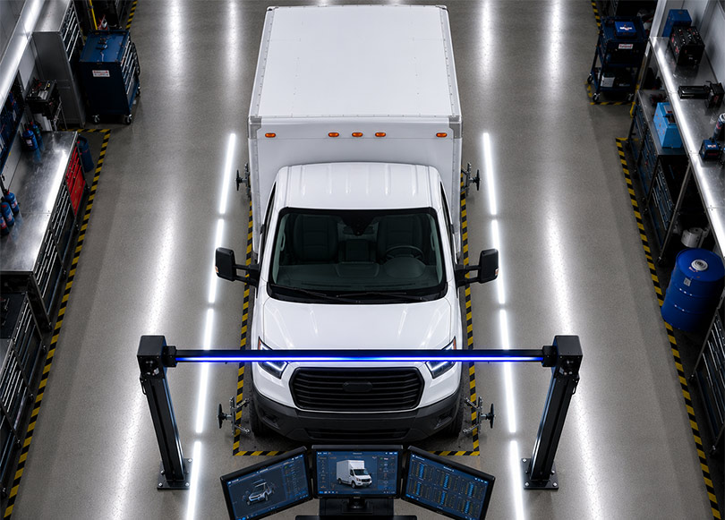 Technician inspecting the underside of a vehicle
