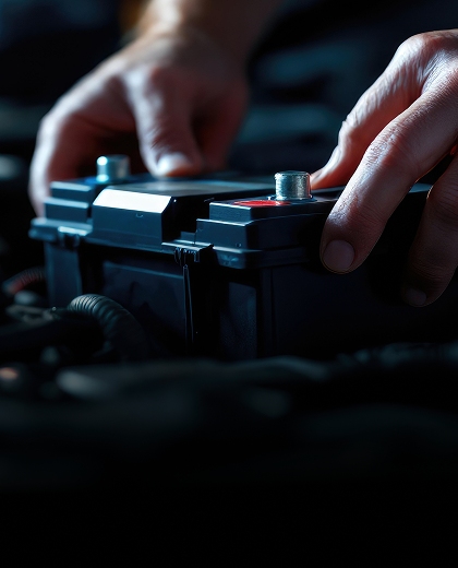 Technician testing a vehicle battery